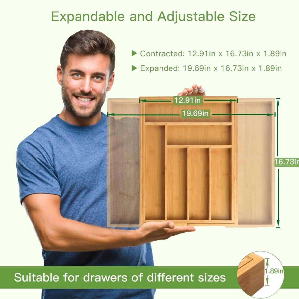 Bamboo Expandable Silverware Organizer